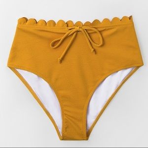 Golden Yellow Tie-front Scallop Edge bikini bottom